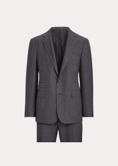 Trajes Ralph Lauren Hombre Grises Oscuro - Handmade Wool Sharkskin - QTKJG6378